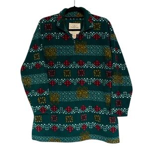 Victorias Secret Country Green Fleece 1/4 Zip Pullover Fair Isle Size Small